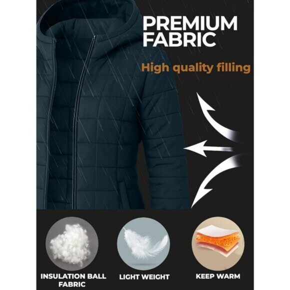 Women's Puffer Jacket Hood 32 Degree Quilted Puff Foldable Jacket Dark Blue - Picture 7 of 7